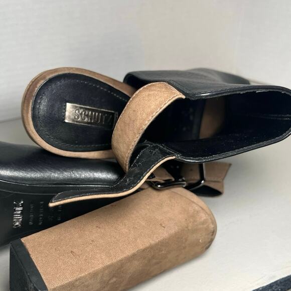 Schutz Quesadilha Yucca Slingback Heels Size 8.5 Black Leather Block Heel - Picture 7 of 16